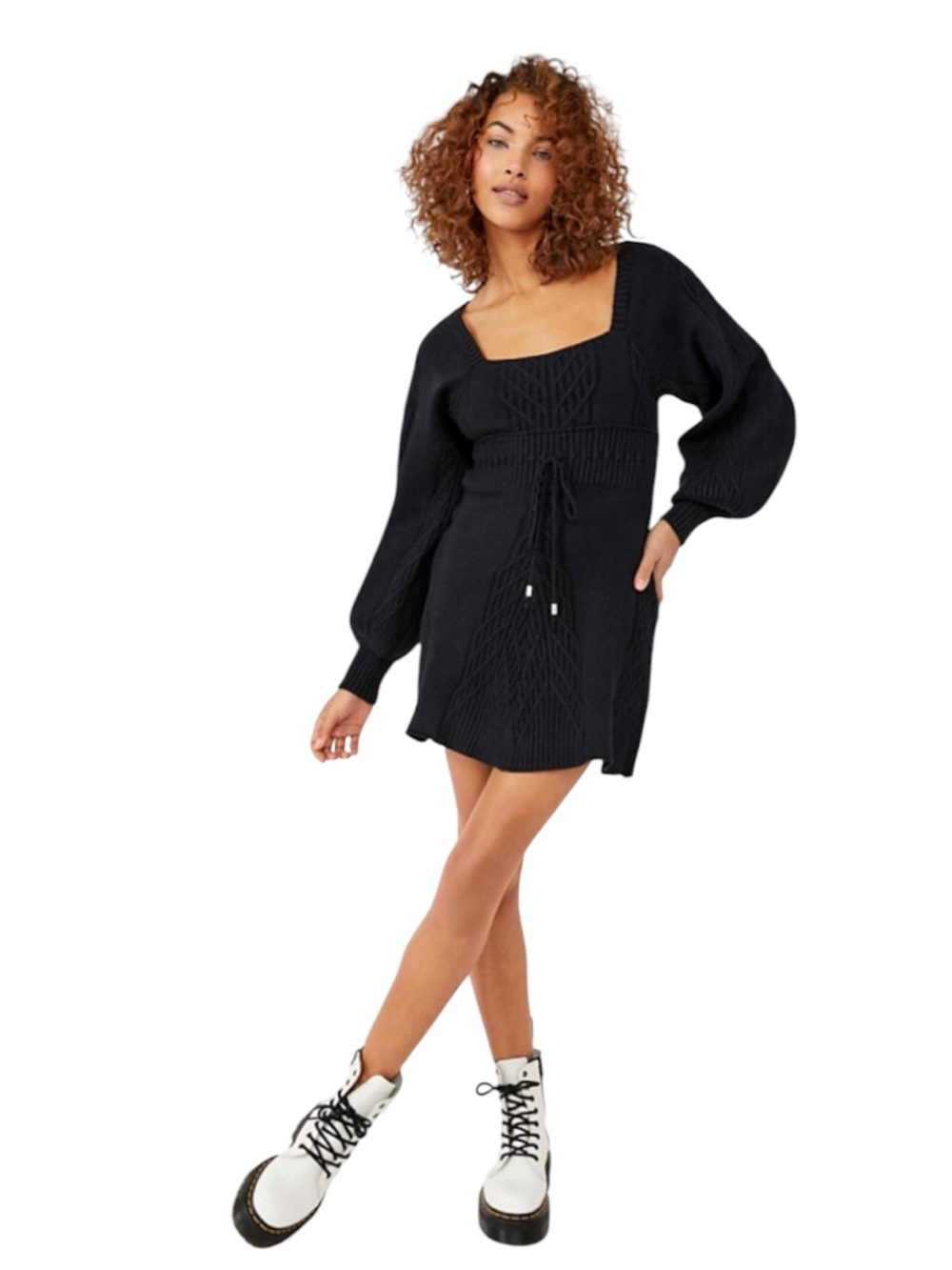 Free People Emmaline Black Square-Neck Mini Dress NWT Size L